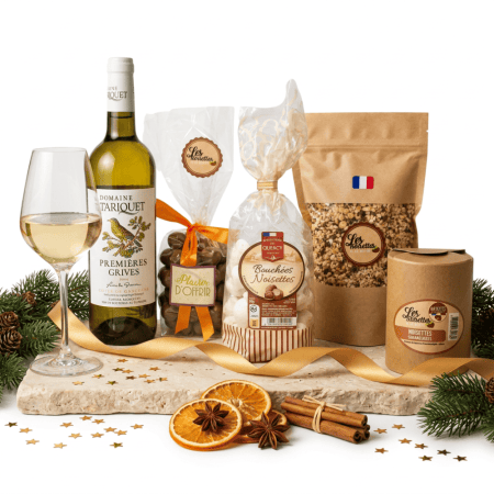 coffret gourmand noisettes et vin blanc Domaine Tariquet